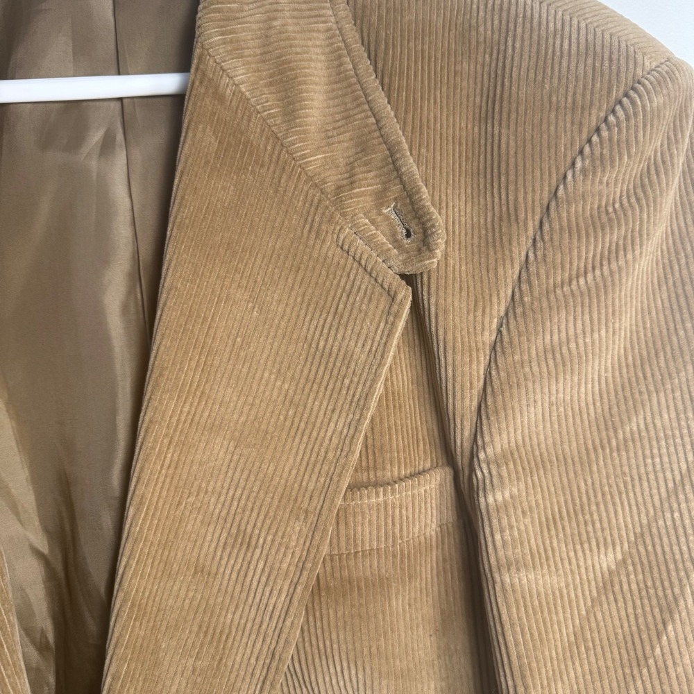 Vintage Men's Tan Corduroy Blazer Jacket 44R Academia Classic Grandpa Two Button - Picture 2 of 8